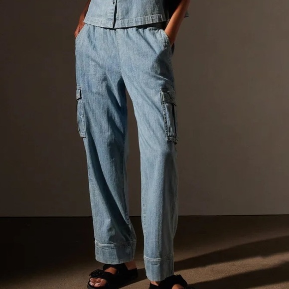 JAMES PERSE Washed Denim Cargo Pant Blue Jeans - Bleach Wash Size 0 (XS) - Picture 1 of 16